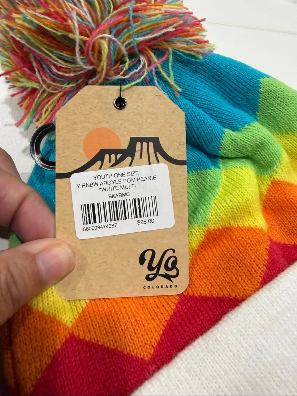 YoColorado Rainbow Argyle Beanie Kids Hat 3-7 Years NWT Red Blue Winter Ski